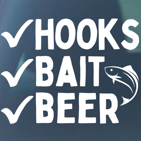 Hooks Bait Beer Check Vinyl Decal - 4 Colors Available