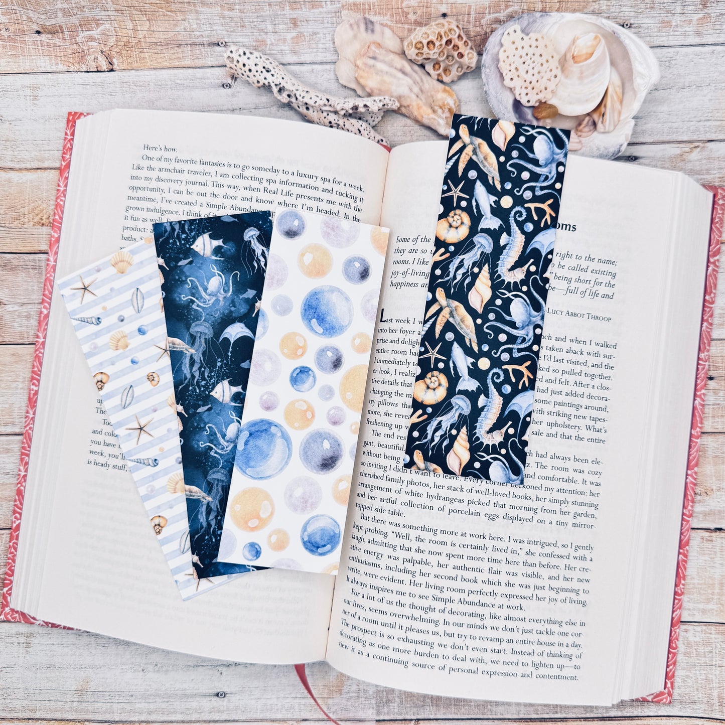 Blue Seahorse Bookmarks Set of 4 Designs