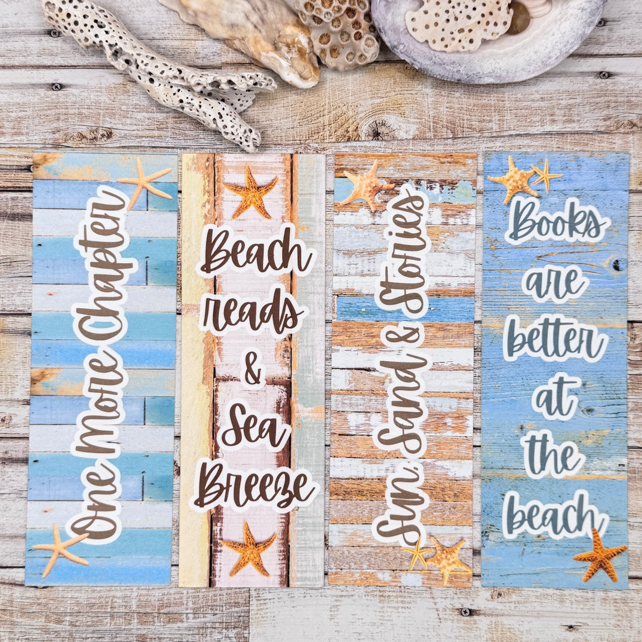 Beach Wood & Starfish Bookmarks Set of 4 Designs