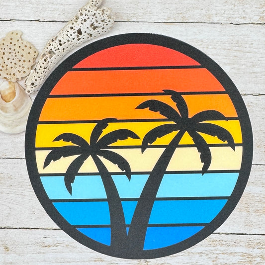 Palm Tree Silhouette Sunset Die Cut Sticker