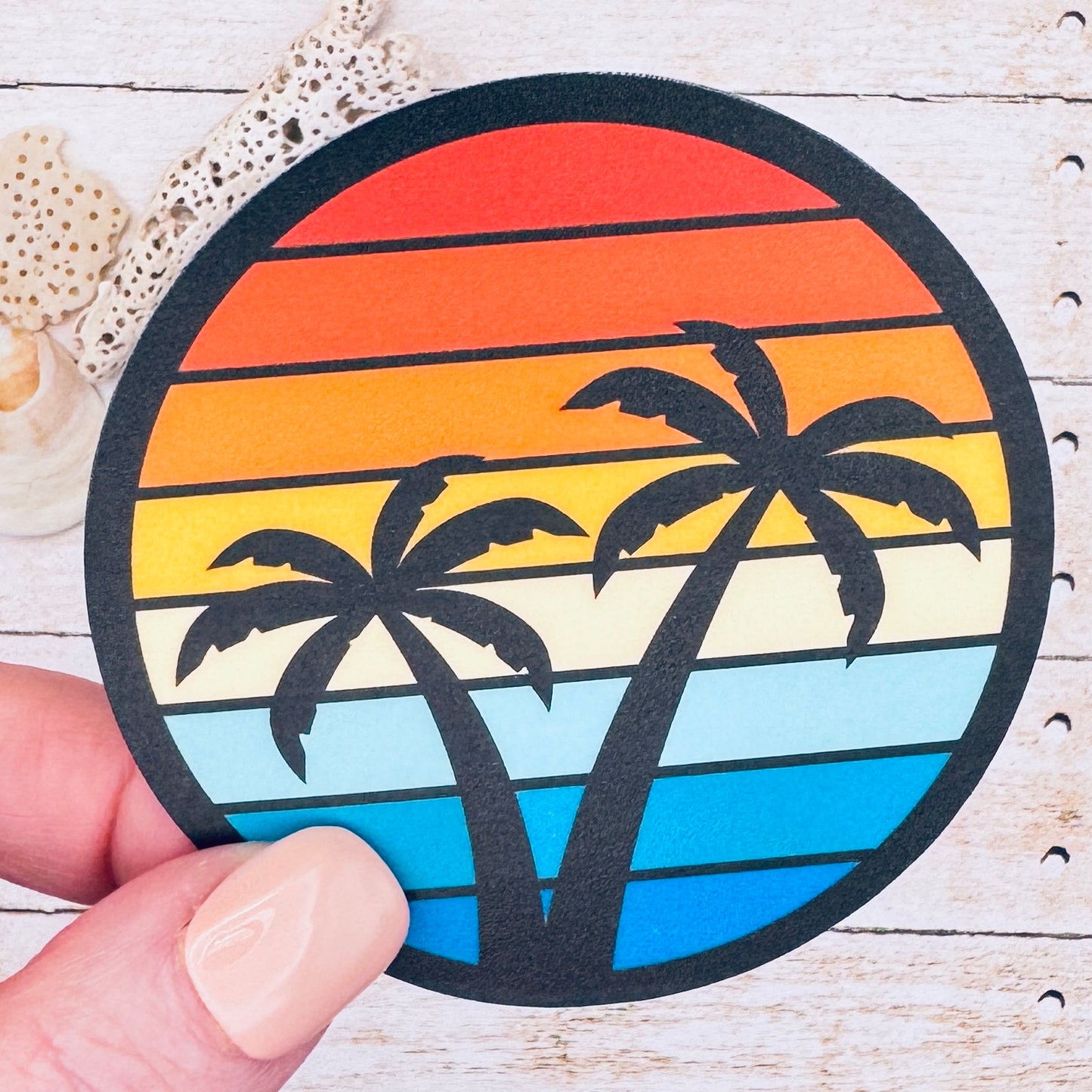 Palm Tree Silhouette Sunset Die Cut Sticker