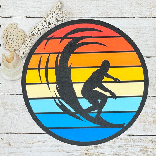 Caught My First Tube Surfer Silhouette Sunset Die Cut Sticker