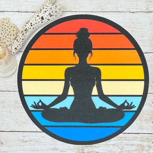 Beach Yoga Silhouette Sunset Die Cut Sticker