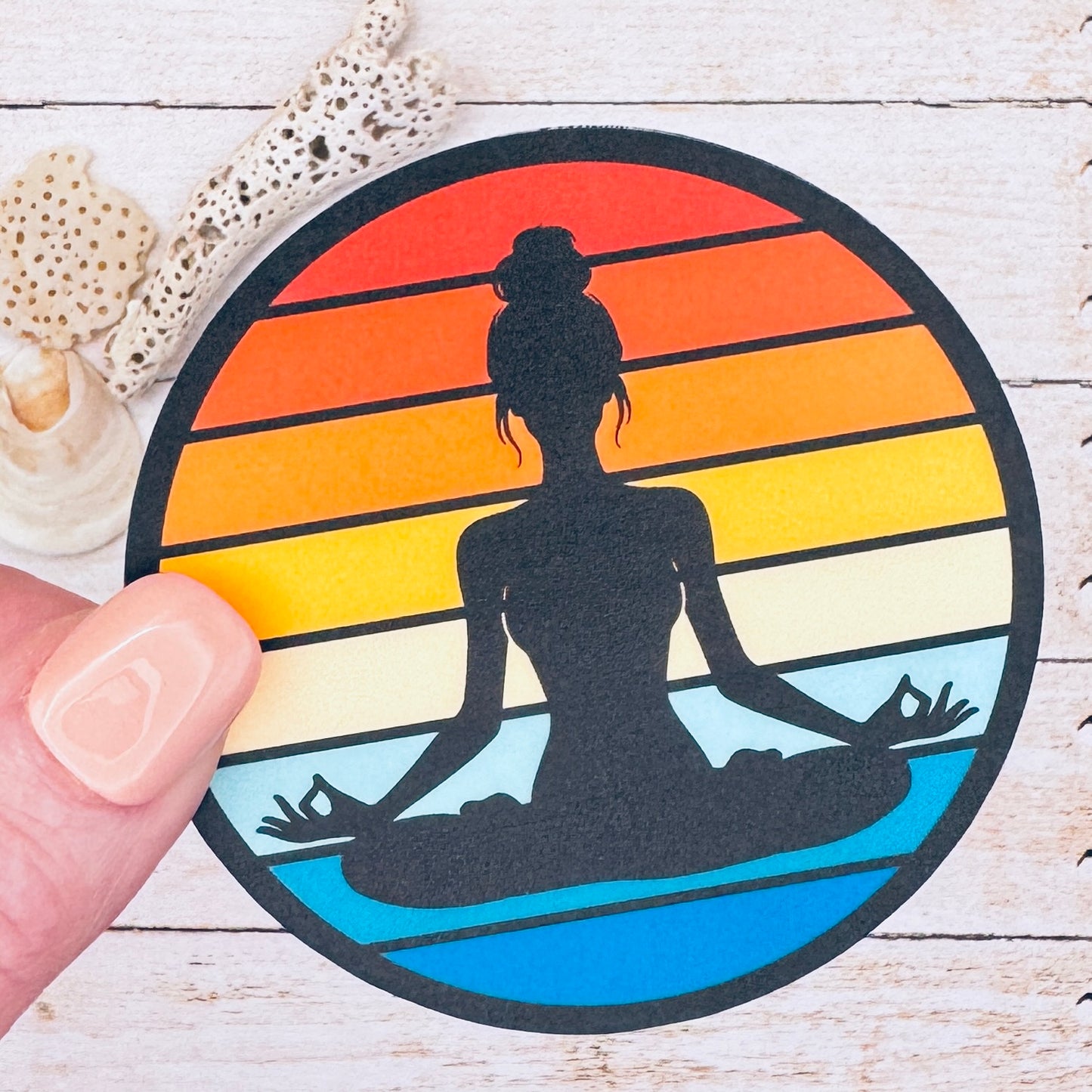 Beach Yoga Silhouette Sunset Die Cut Sticker