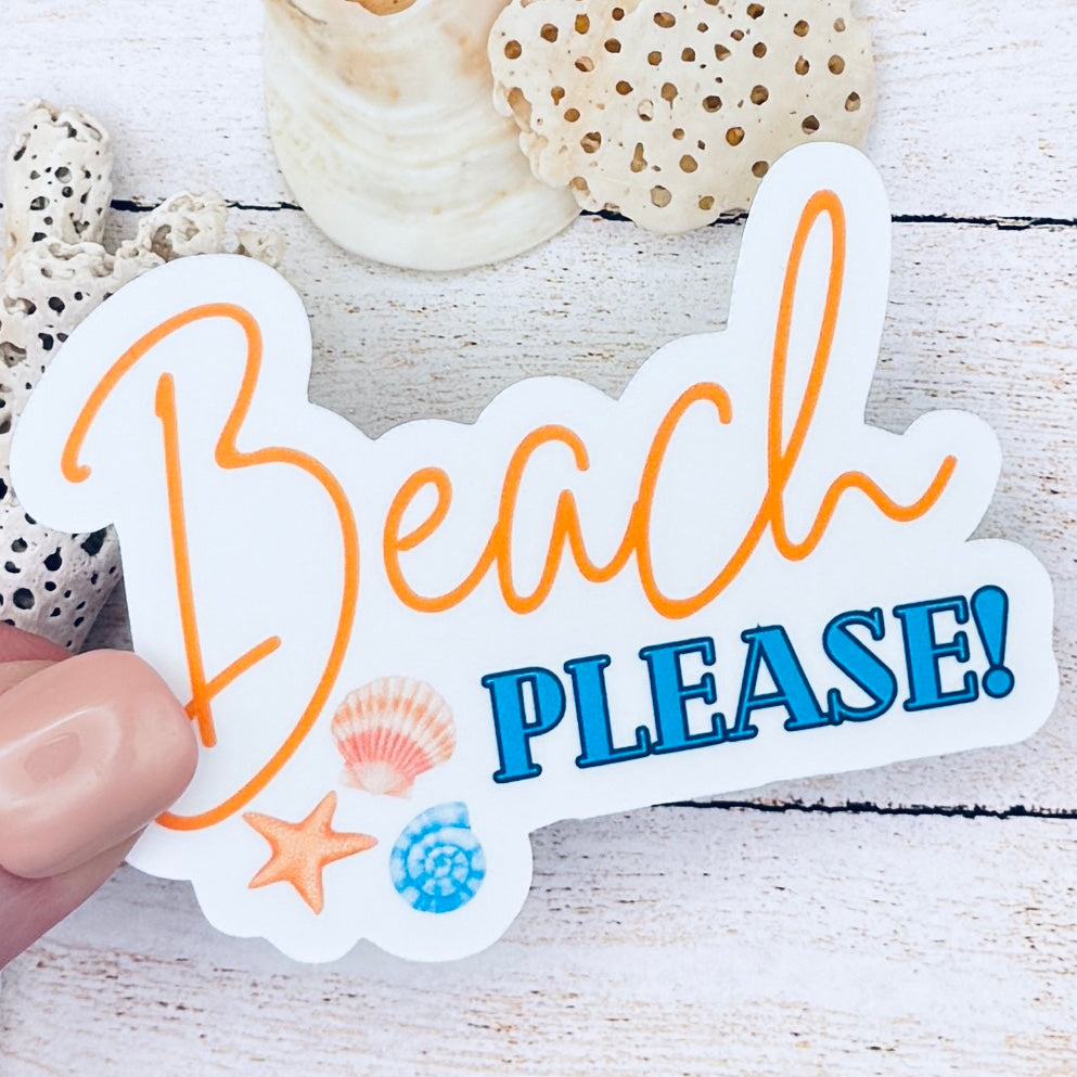 Beach Please! Die Cut Sticker