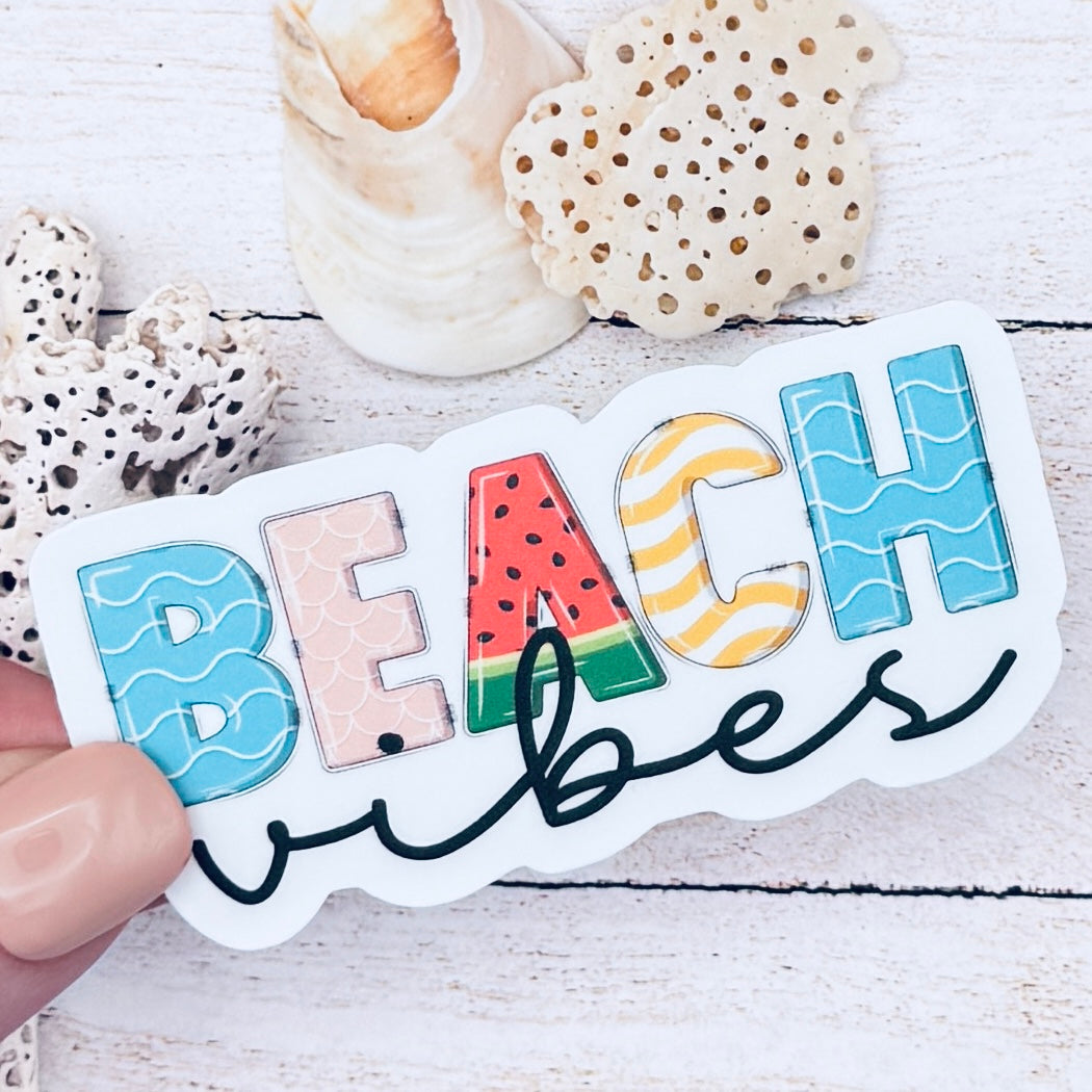 Beach Vibes Fun Fonts Die Cut Sticker