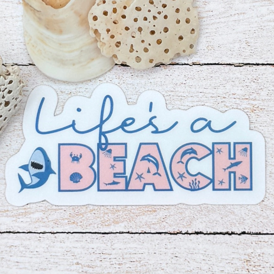 Life's a Beach Shark Die Cut Sticker