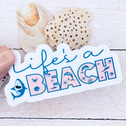 Life's a Beach Shark Die Cut Sticker