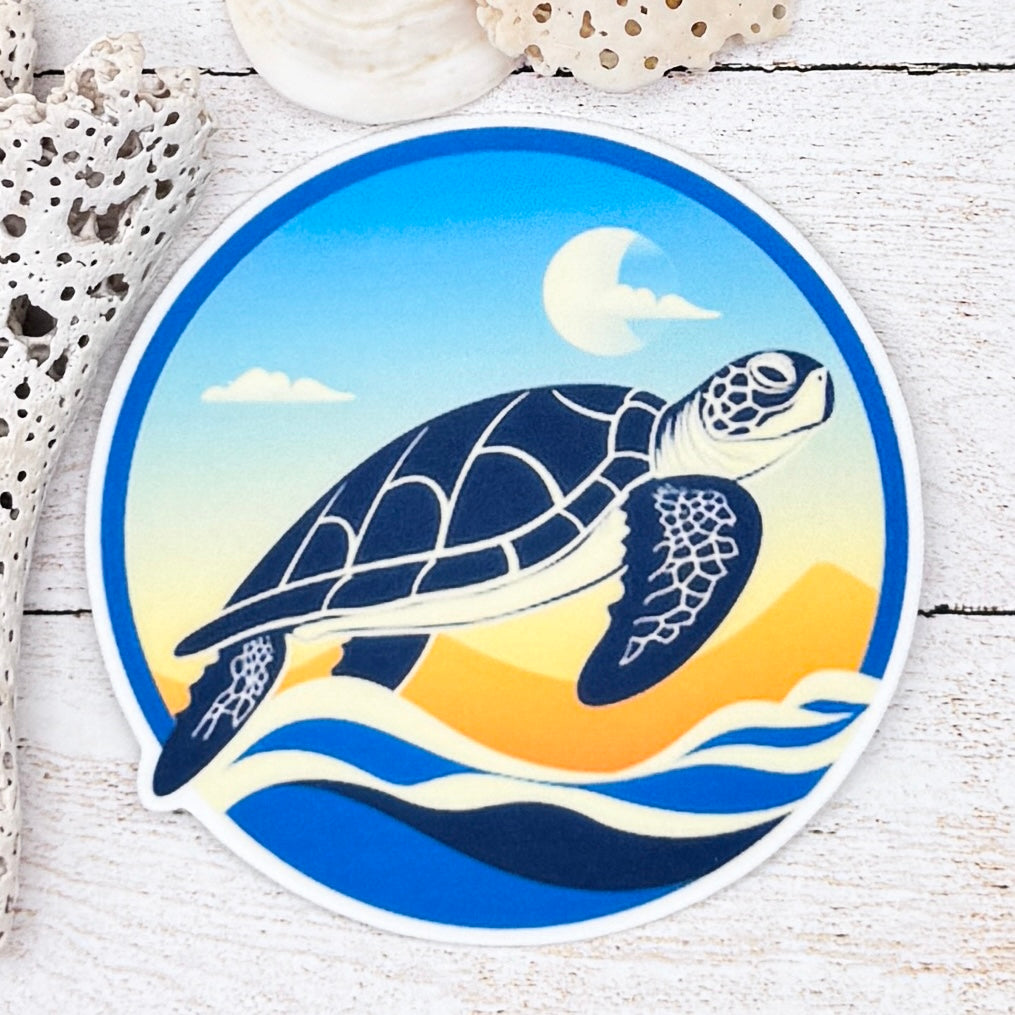 Sea Turtle Retro Colors Die Cut Sticker