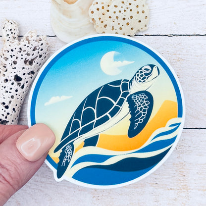 Sea Turtle Retro Colors Die Cut Sticker