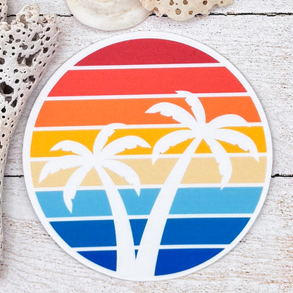 Palm Trees White Silhouette Sunset Die Cut Sticker