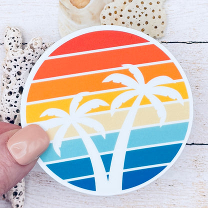 Palm Trees White Silhouette Sunset Die Cut Sticker