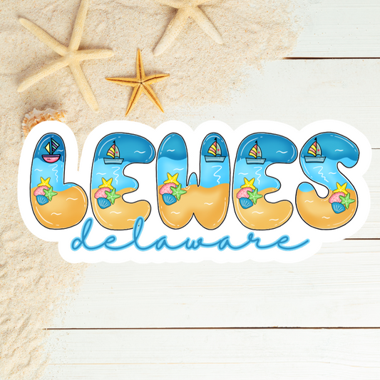 Lewes Delaware Bubble Beach Font Die Cut Sticker