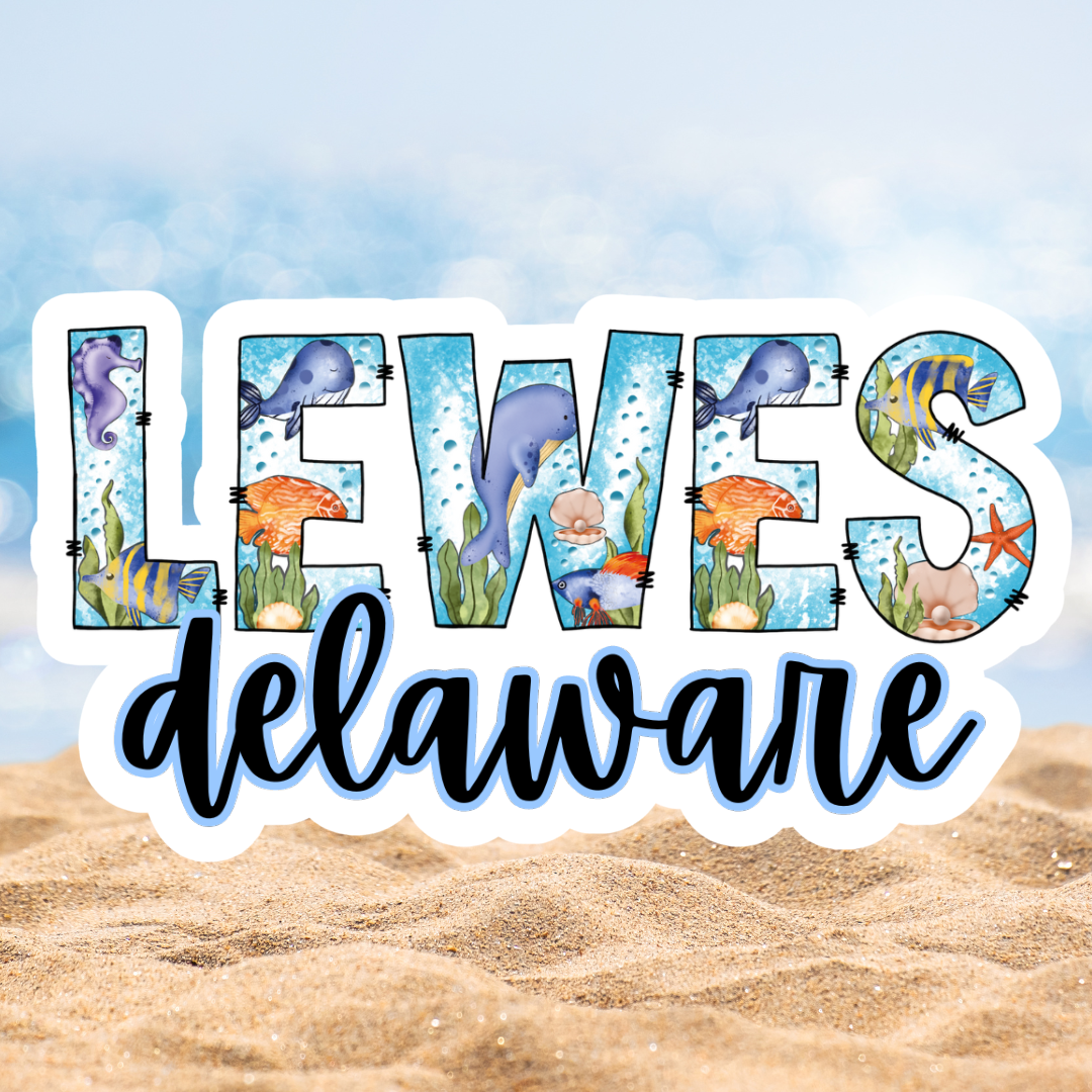 Lewes Delaware Ocean Font Die Cut Sticker