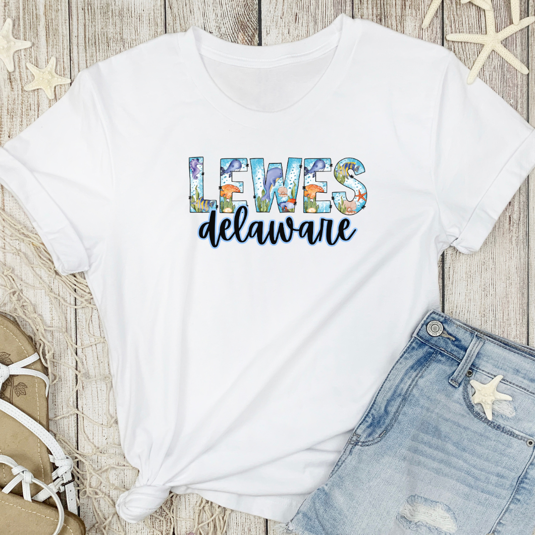 Lewes Delaware Ocean Fonts Unisex T-Shirt