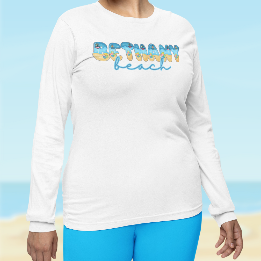 Bethany Beach Delaware Beach Fonts Unisex Long Sleeve T-Shirt