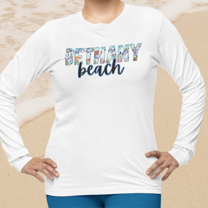 Bethany Beach Delaware Ocean Fonts Unisex Long Sleeve T-Shirt