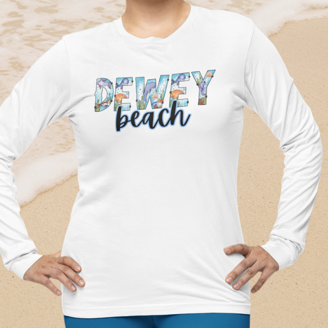 Dewey Beach Delaware Ocean Fonts Unisex Long Sleeve T-Shirt