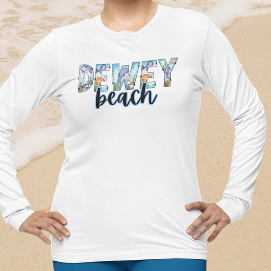 Dewey Beach Delaware Ocean Fonts Unisex Long Sleeve T-Shirt