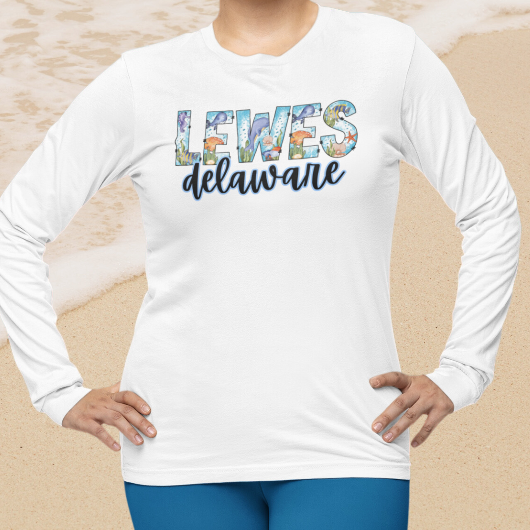 Lewes Delaware Ocean Fonts Unisex Long Sleeve T-Shirt