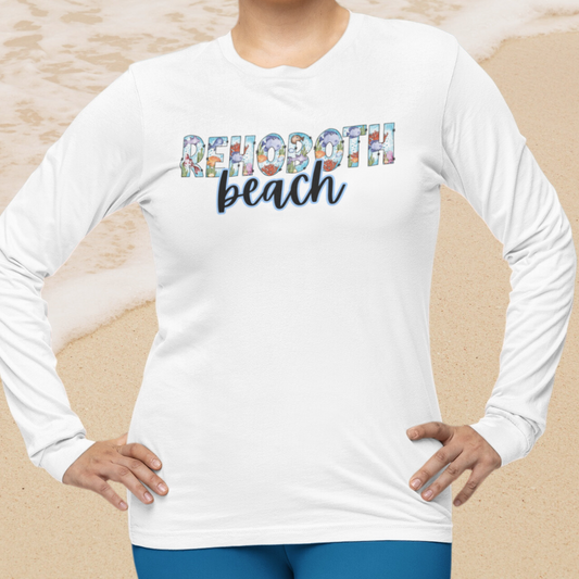 Rehoboth Beach Delaware Ocean Fonts Unisex Long Sleeve T-Shirt