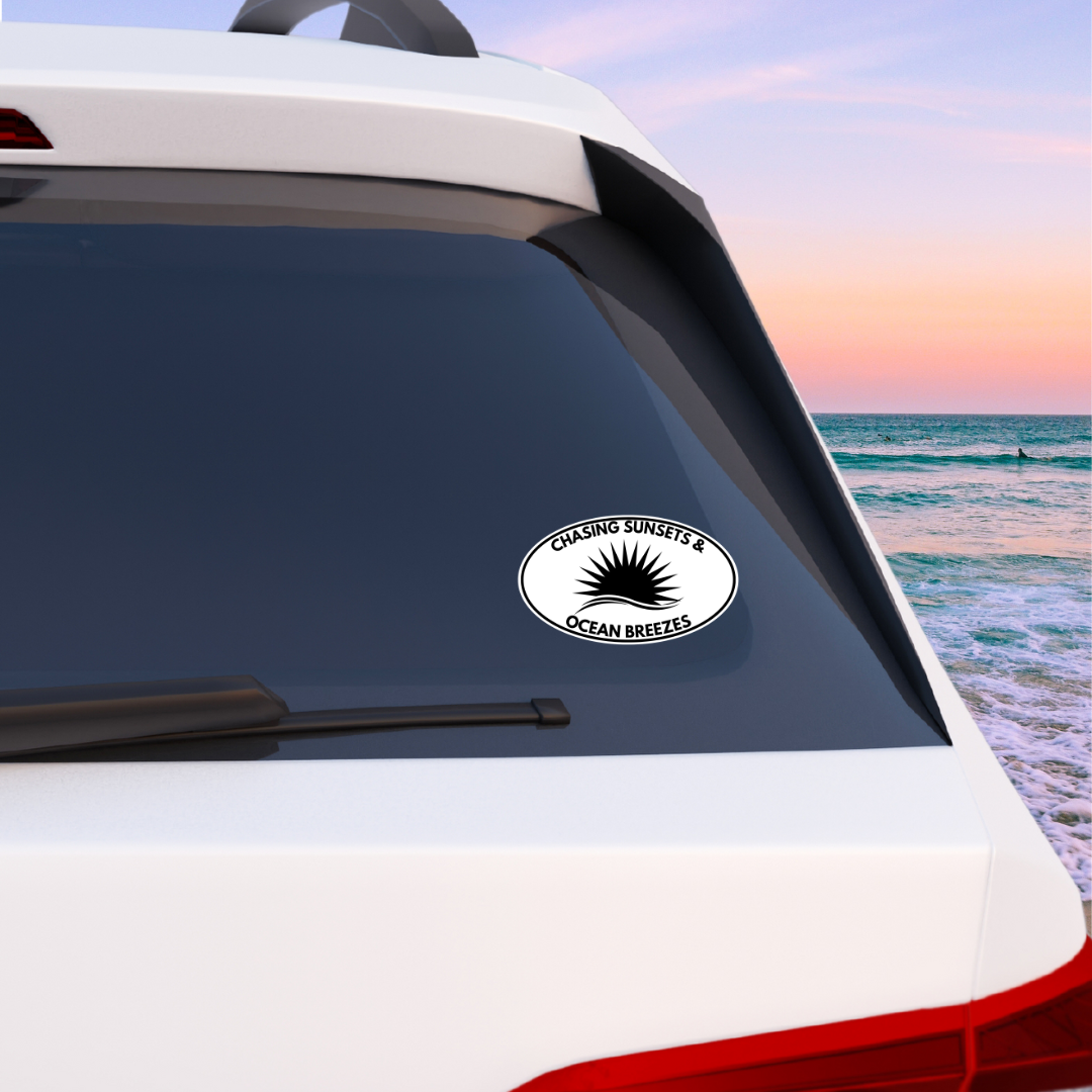 Chasing Sunsets & Ocean Breezes Oval Vinyl Decal - 4 Colors Available