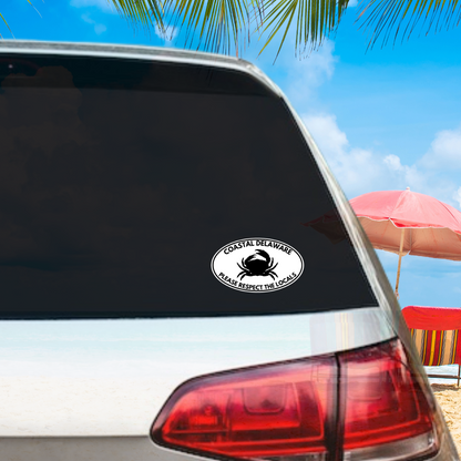 Coastal Delaware Respect the Locals with Crab Oval Vinyl Decal