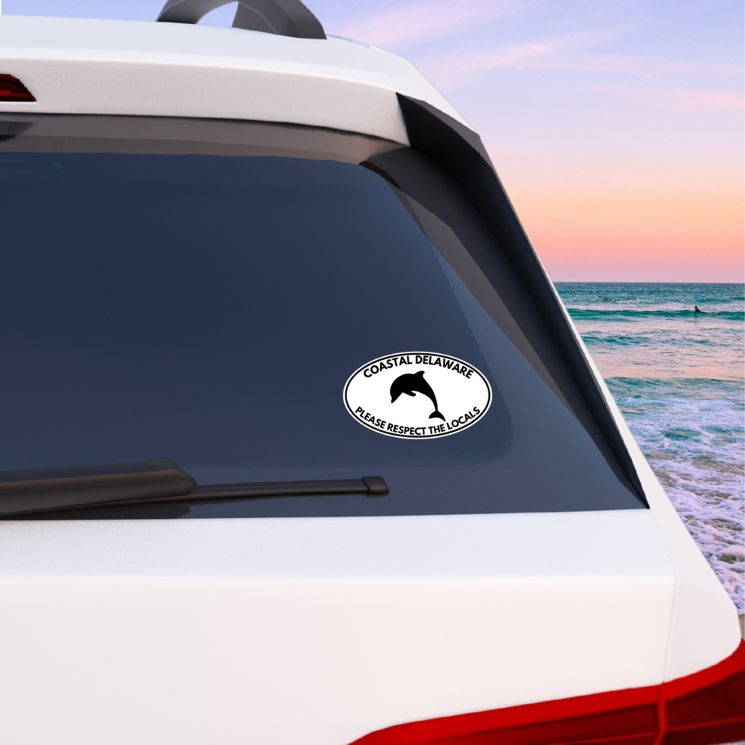 Coastal Delaware Respect the Locals with Dolphin Oval Vinyl Decal