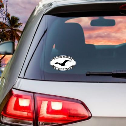 Coastal Delaware Respect the Locals with Seagull Oval Vinyl Decal