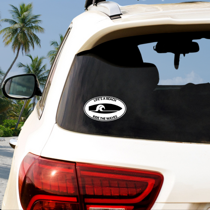 Life's a Beach Ride the Waves Oval Vinyl Decal - 4 Colors Available