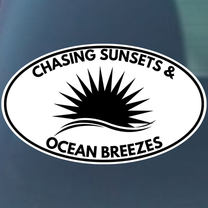 Chasing Sunsets & Ocean Breezes Oval Vinyl Decal - 4 Colors Available