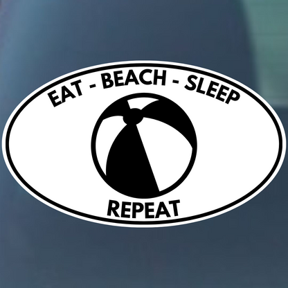 Eat Beach Sleep Repeat Oval Vinyl Decal - 4 Colors Available