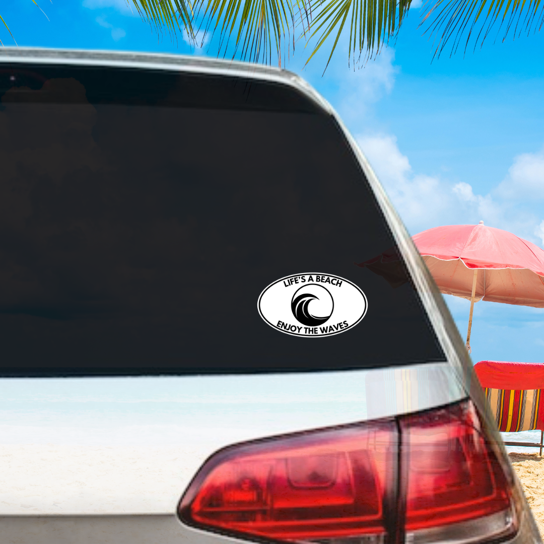 Life's a Beach Enjoy the Waves Oval Vinyl Decal - 4 Colors Available