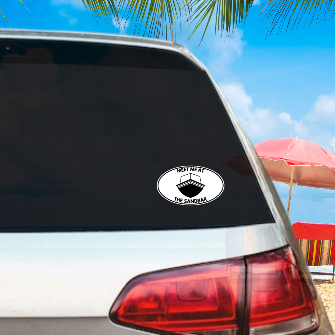 Meet Me at the Sandbar (Boat Front) Oval Vinyl Decal - 4 Colors Available