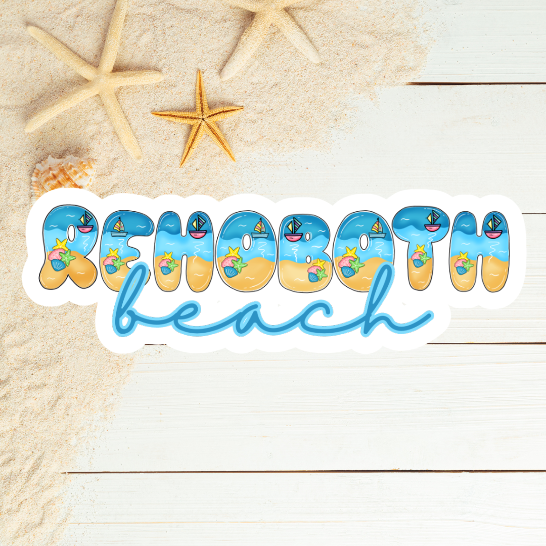 Rehoboth Beach Delaware Bubble Beach Font Die Cut Sticker