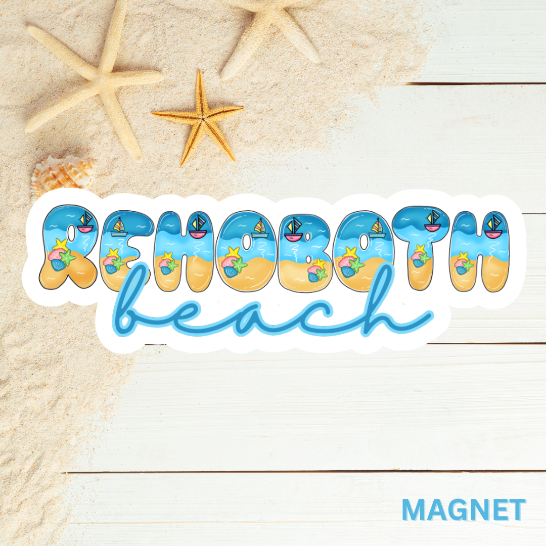 Rehoboth Beach Delaware Bubble Beach Font Die Cut Magnet