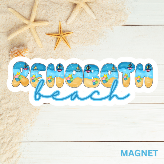 Rehoboth Beach Delaware Bubble Beach Font Die Cut Magnet