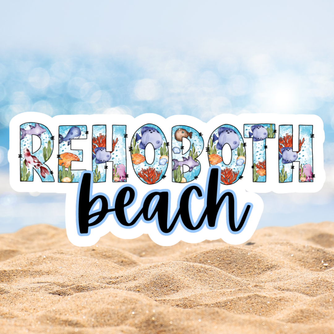 Rehoboth Beach Delaware Ocean Font Die Cut Sticker