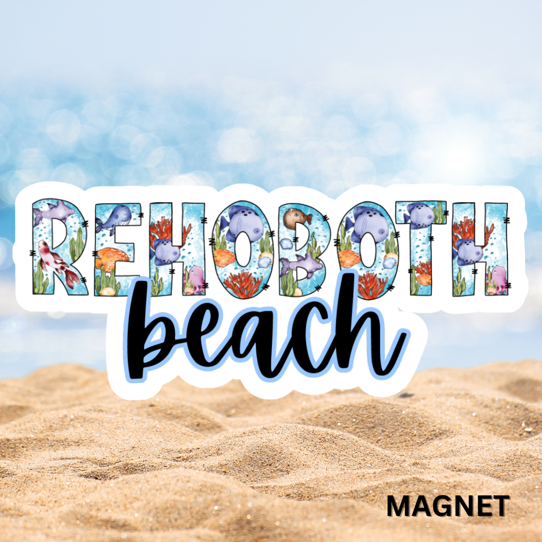 Rehoboth Beach Delaware Ocean Font Die Cut Magnet