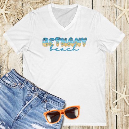 Bethany Beach Delaware Beach Fonts Unisex V-Neck T-Shirt