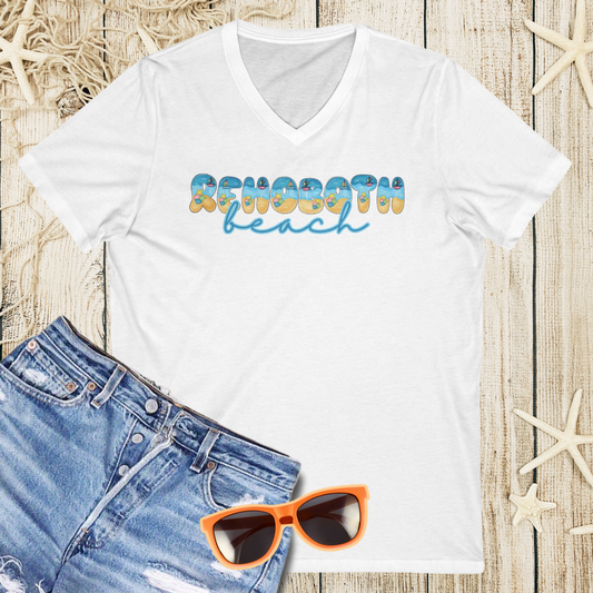 Rehoboth Beach Delaware Beach Fonts Unisex V-Neck T-Shirt